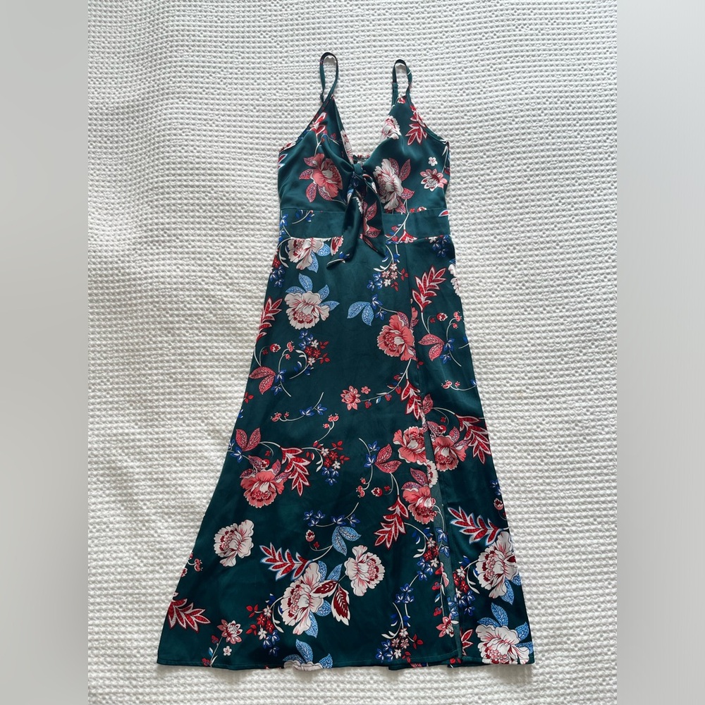 Floral Green Silk Dress